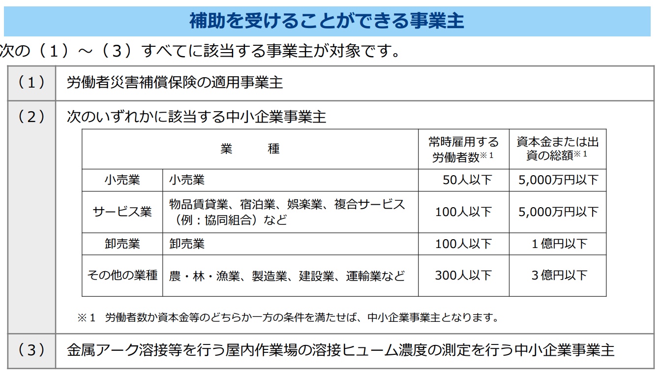 補助を受けることができる事業者一覧表